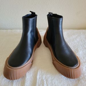 3.1 PHILLIP LIM BOOTIES, SZ 8, BLACK LEATHER AND RUBBER TAN